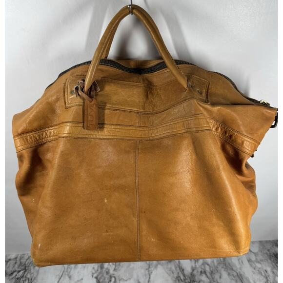 Rare Vintage 1970s Tumi Leather Satchel Bag C&C Brass Zips Travel Tote Camel - Picture 1 of 13